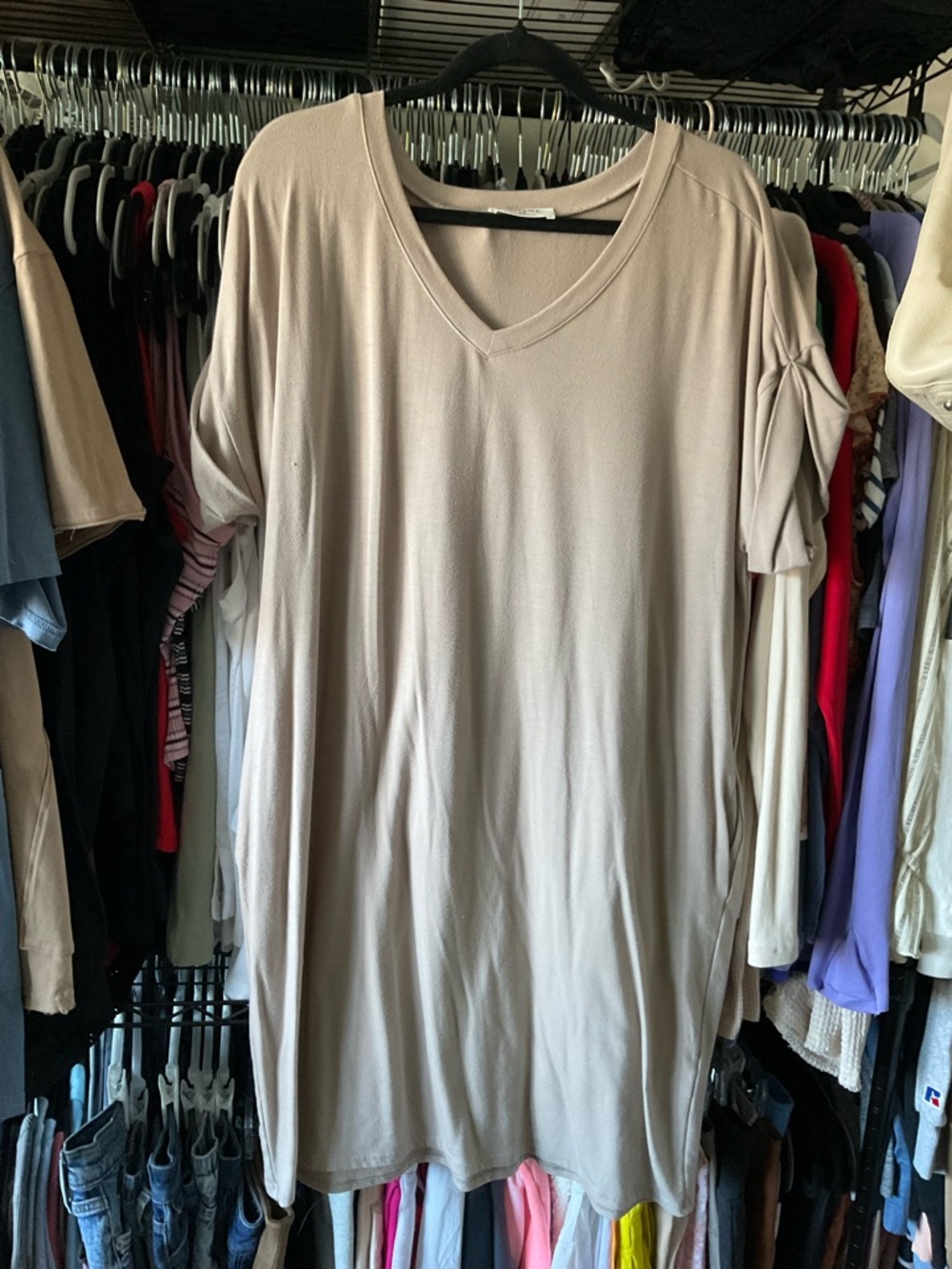 Zenana Outfitters V-Neck Short Sleeve Tunic - Cream